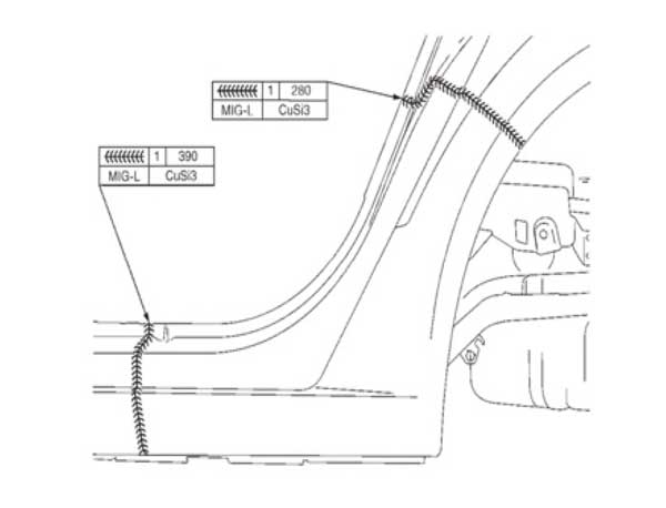 MIG Braze Welding joints example on a vehicle 